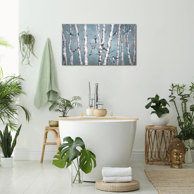 iHAPPYWALL Large Landscape Forest Canvas Wall Art Blue Bird on White Birch Tree Picture Print for Living Room Bedroom Office Decor Ready to Hang 20x36inch - Image 5